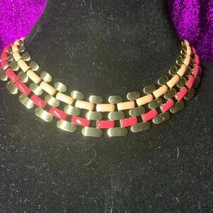 Coral,gold, pink collar necklace